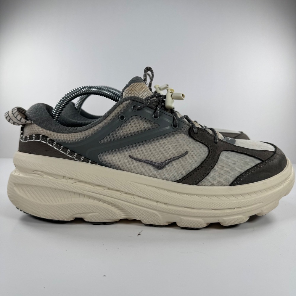 Hoka One One Cream and Gray Trail Sneakers